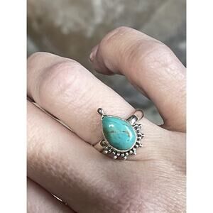 Native Style Turquoise Ring Sterling Silver Southwestern Teardrop Sz 6.75 925